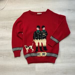 Braemar Vintage Wool Sweater Christmas Hunting Dog Design Medium Hand Knit